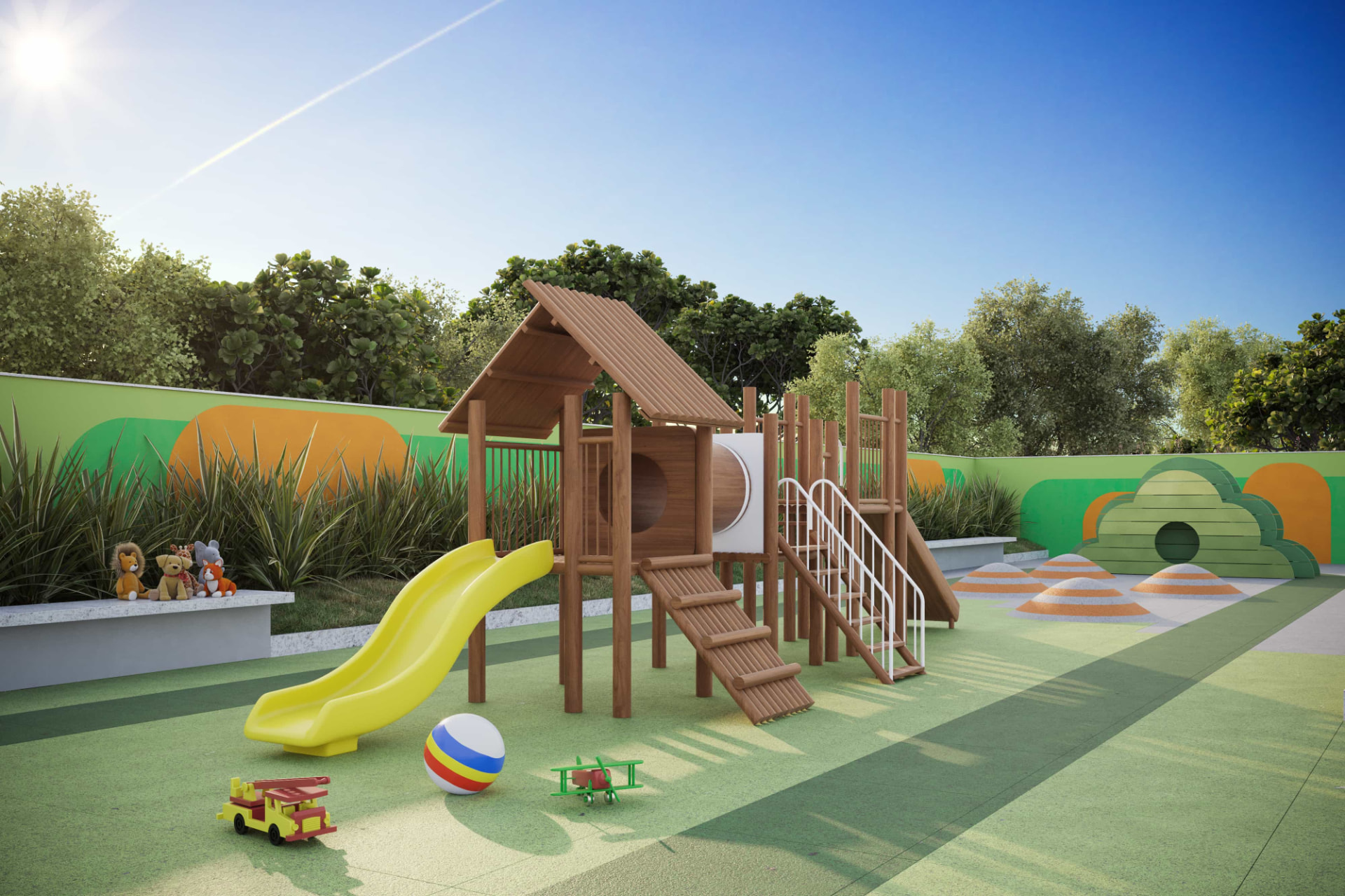 Playground infantil com escorregador