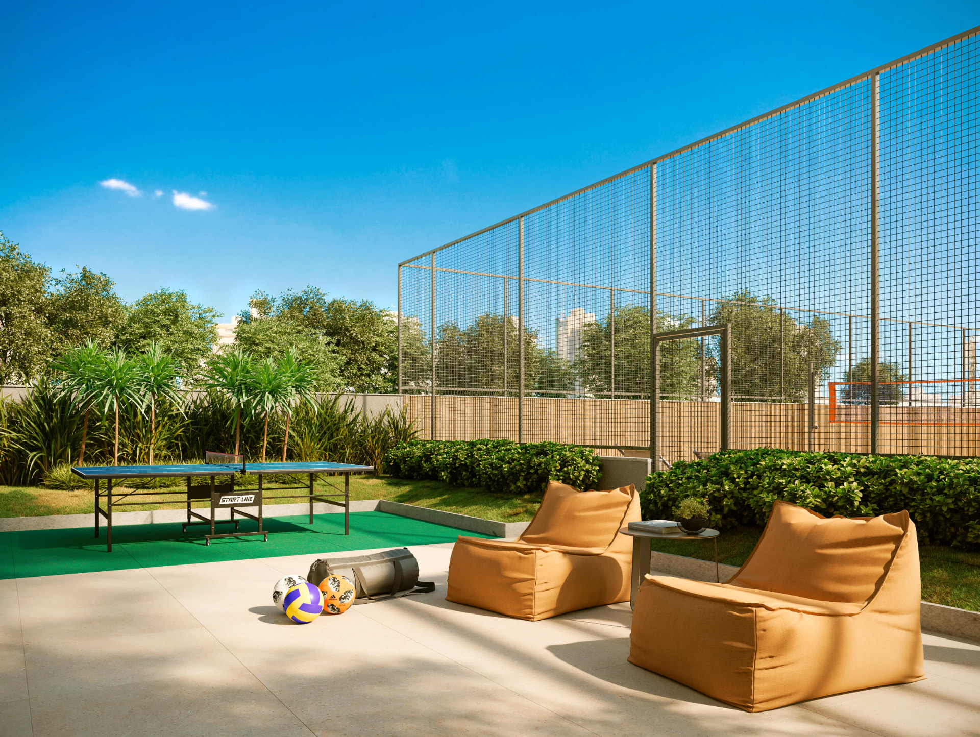 Sport bar externo com mesa de pingue-pongue